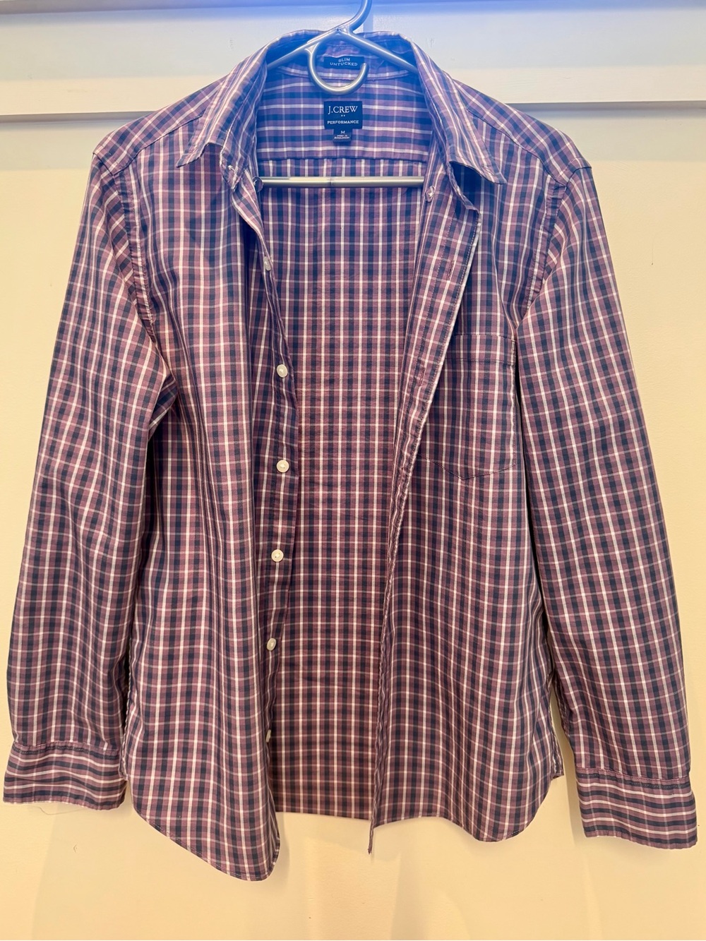 J. Crew Men's Purple and White Plaid Button-Down Shirt